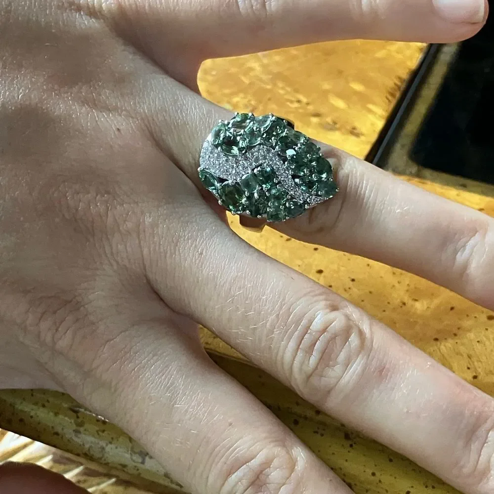 Natural Green Apatite Sterling Silver Cocktail Ring Size 7